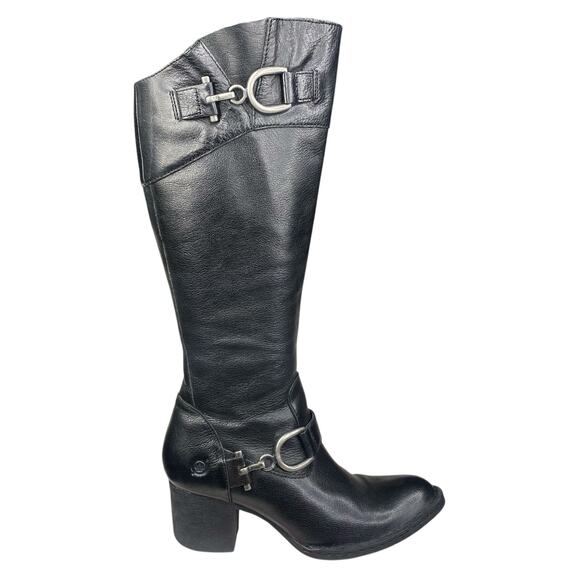 Born Women’s Shaylee Black Leather Side Zip Riding Boots Size US 6 - Picture 1 of 13